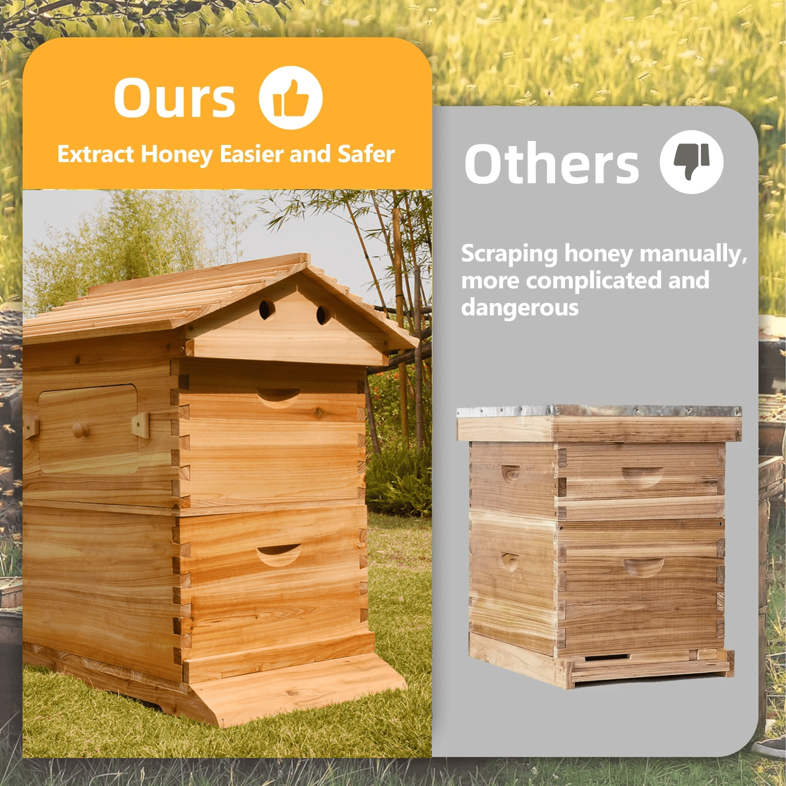 AUSHIVE Home of the Bees Decorative Cedarwood Bee Habitat Combo Pack with 7 Automatic Hive Frames, Wood Colour