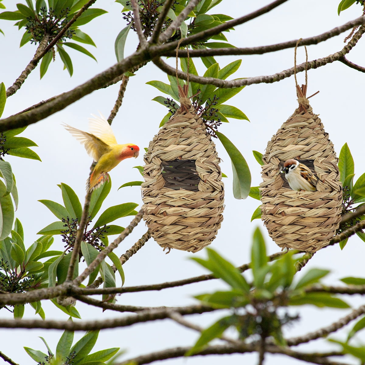 Bird House Hand Woven Hummingbird Houses Nest Small Hanging Audubon Birdhouse, 2 Pack