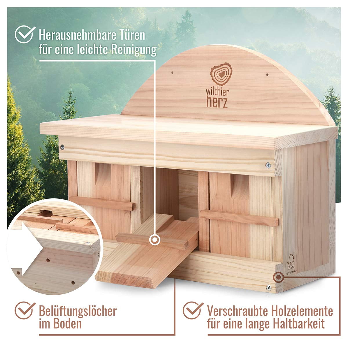Wildtier Herz Sparrow Nest Box - Nabu Standards - 42cm X 32.5cm X 17cm Bird Sparrow Colony Weatherproof, Made from Untreated Fsc Wood, Bird Box, Nest Box, Sparrow Bird Nesting Box for Garden