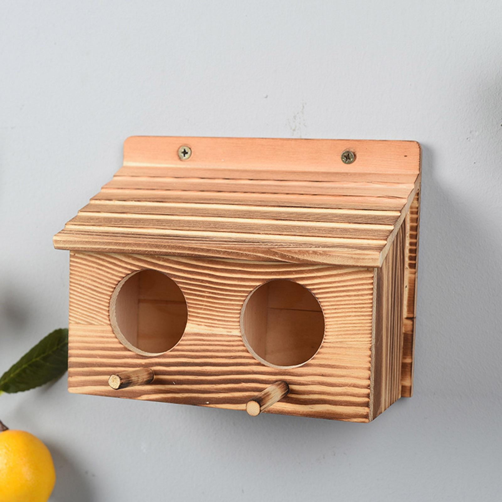 Weatherproof Wooden Bird Houses with Double Hole for Outside,Squirrel Feeder / Bird Nesting House Feeding Station,Hanging Nest box for Garden,Best Gift for Kids
