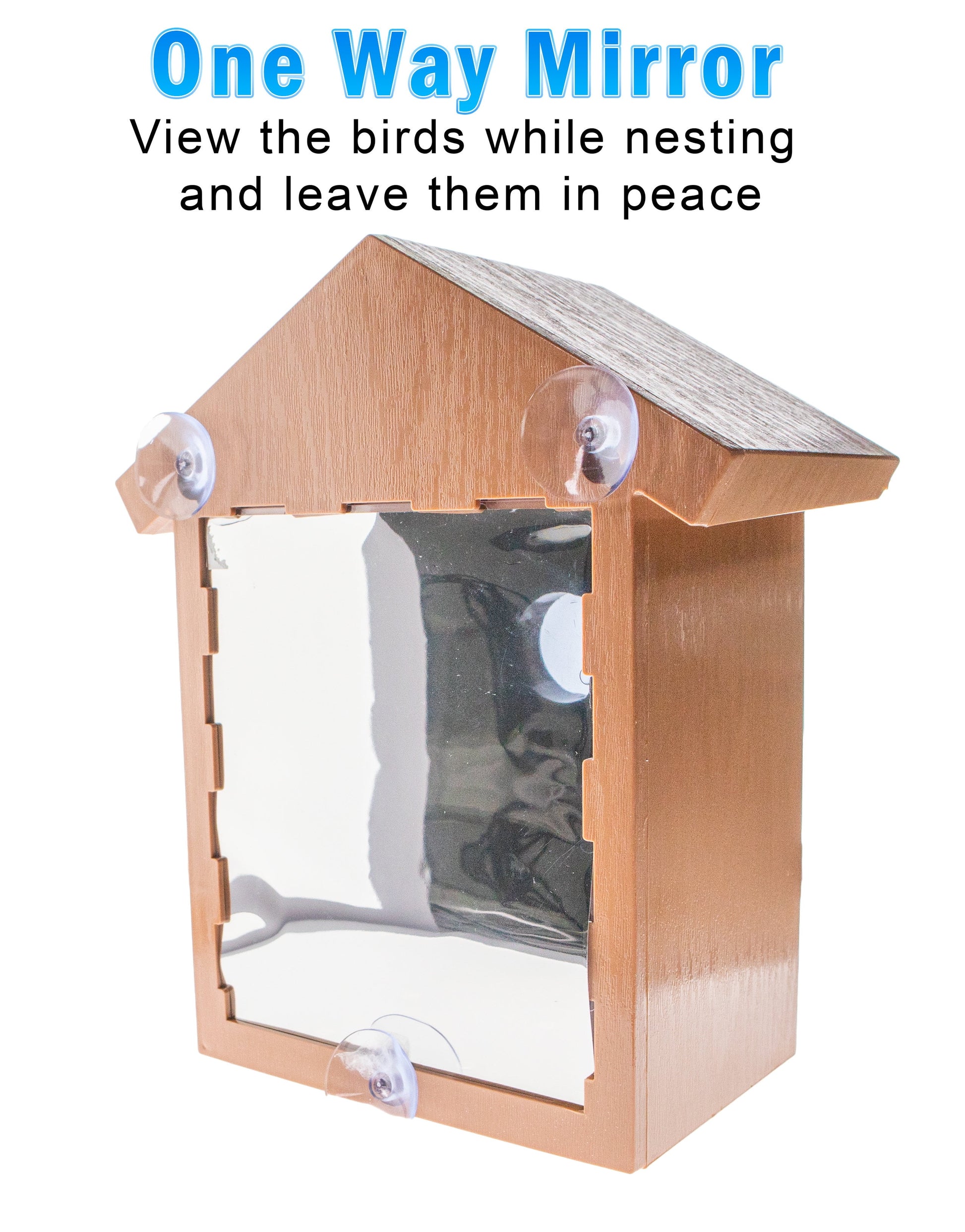 2 See Through One Way Mirrored Bird House - Suction Cup Window Mounted Bird Nesting Box