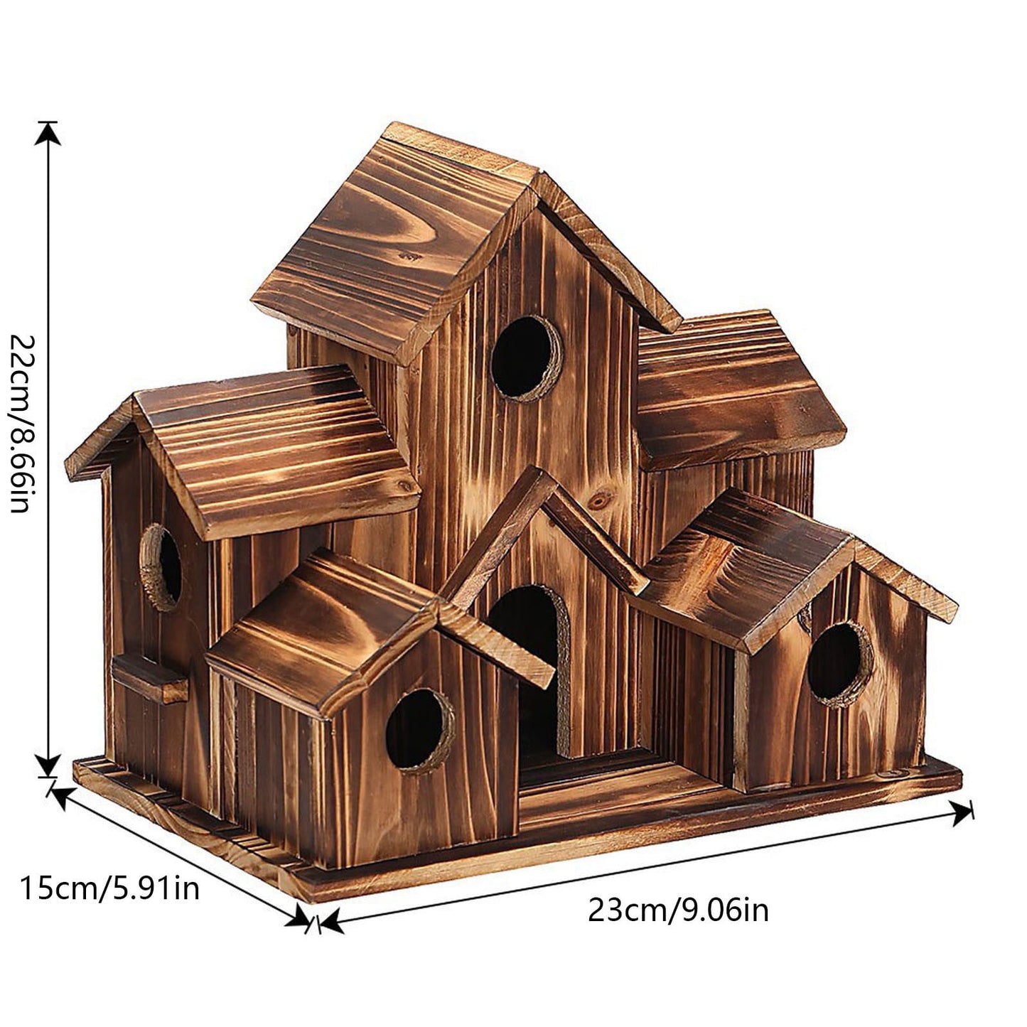 PATLOLLAV Wooden Bird Houses for Outside,6 Hole Wooden Bird House Room for 6 Bird Families Bluebird Finch,Natural Wooden Hummingbird Cardinals Houses for Outside Hanging,Gardening Gifts