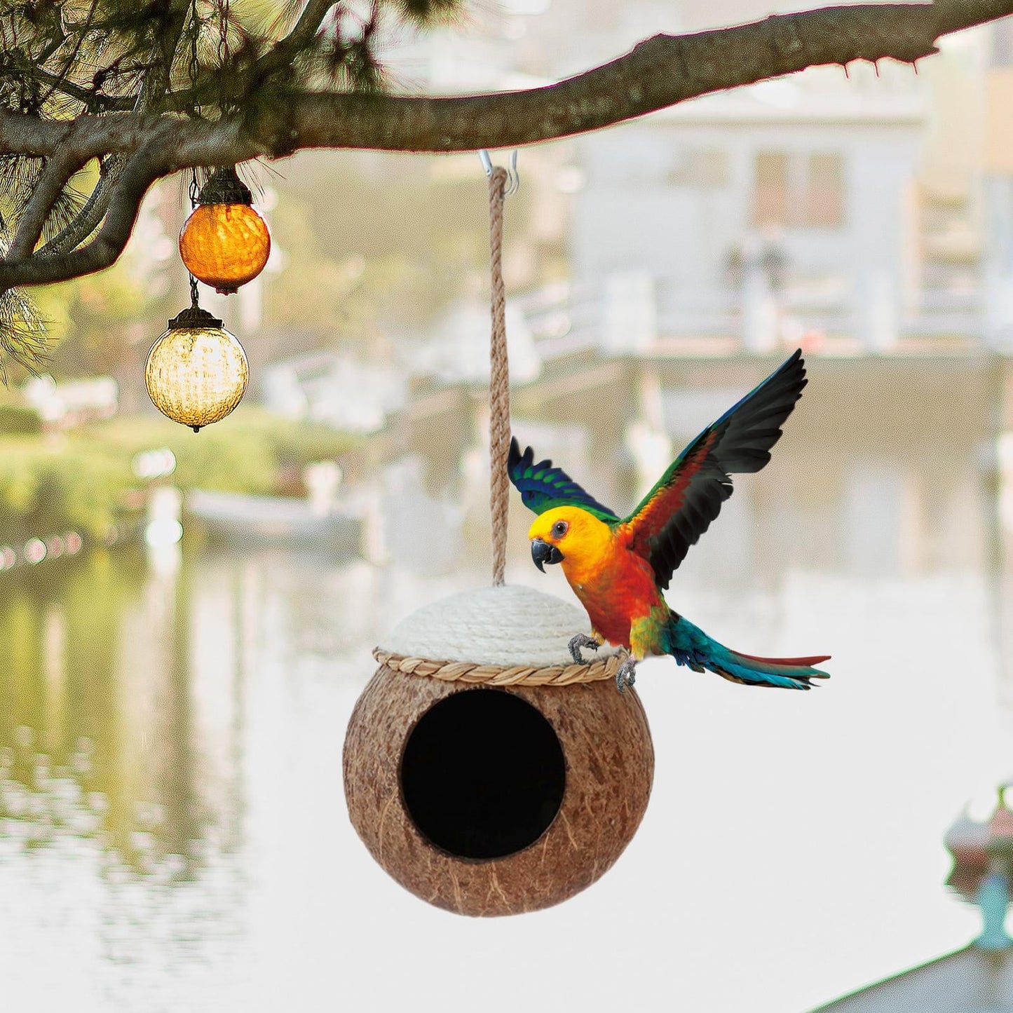 perfeclan Coconut Shell Birds Nest, Hanging Bird House, Outside Birds Hut,Small Animals House, Bird Cage for Budgies Parakeet Canary