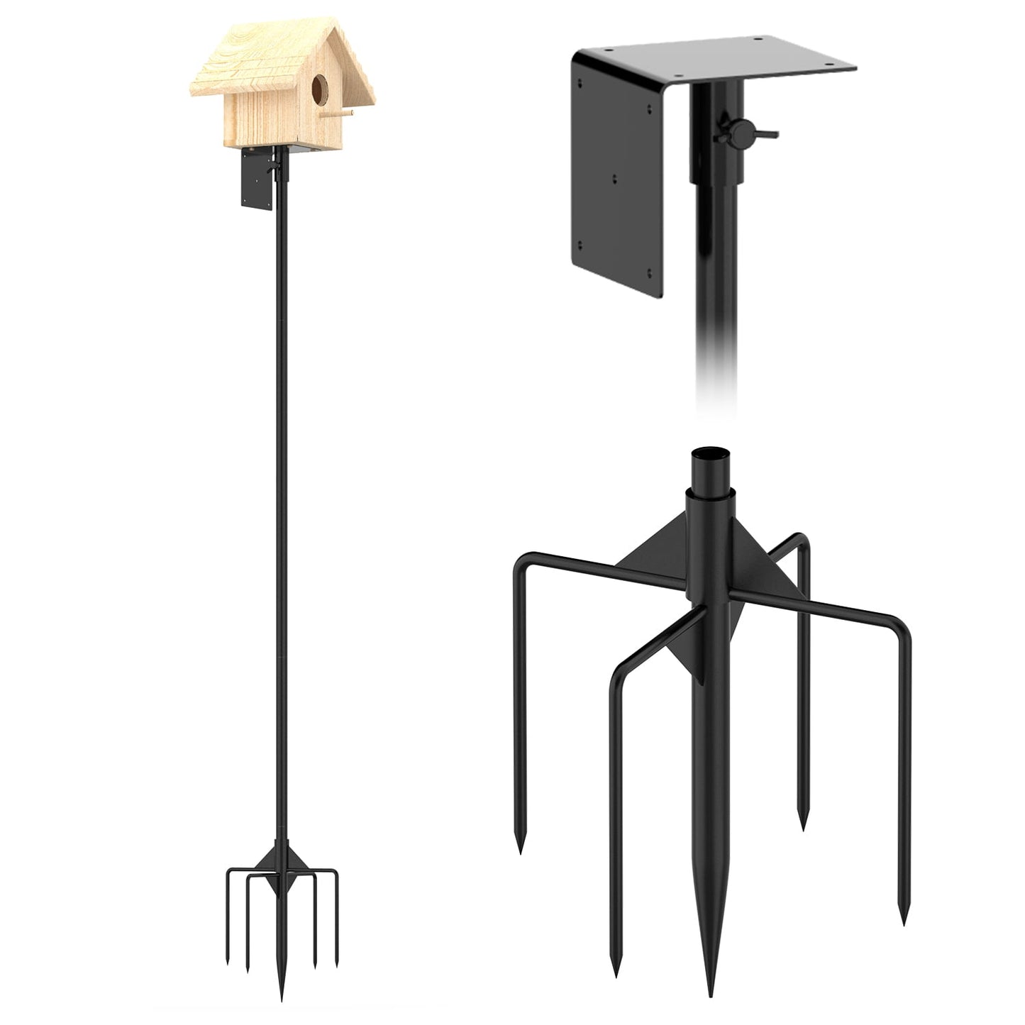 Moclever Bird House Pole Kit 79.9in Height Adjustable 66lbs Load Bird Feeder Pole, Black