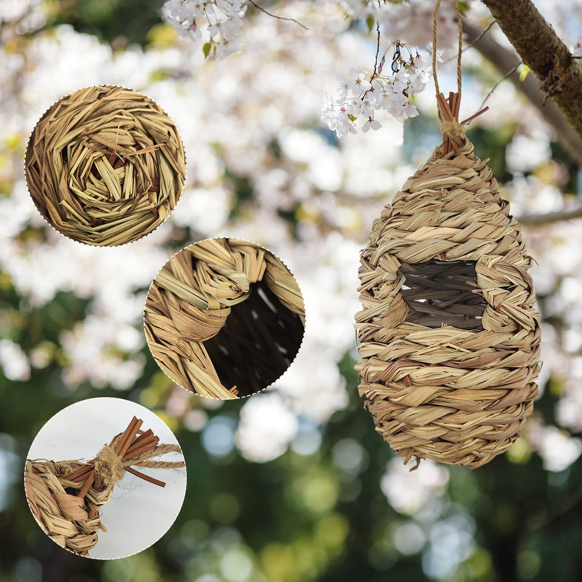 Bird House Hand Woven Hummingbird Houses Nest Small Hanging Audubon Birdhouse, 2 Pack