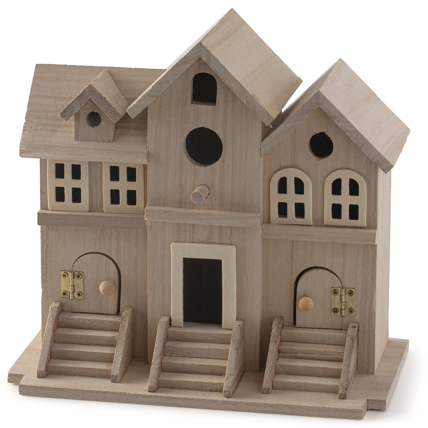 9.5" Wooden Brownstone Birdhouse with Fence by Make Market - Unfinished Birdhouse Made of 100% Wood- Bulk 6 Pack