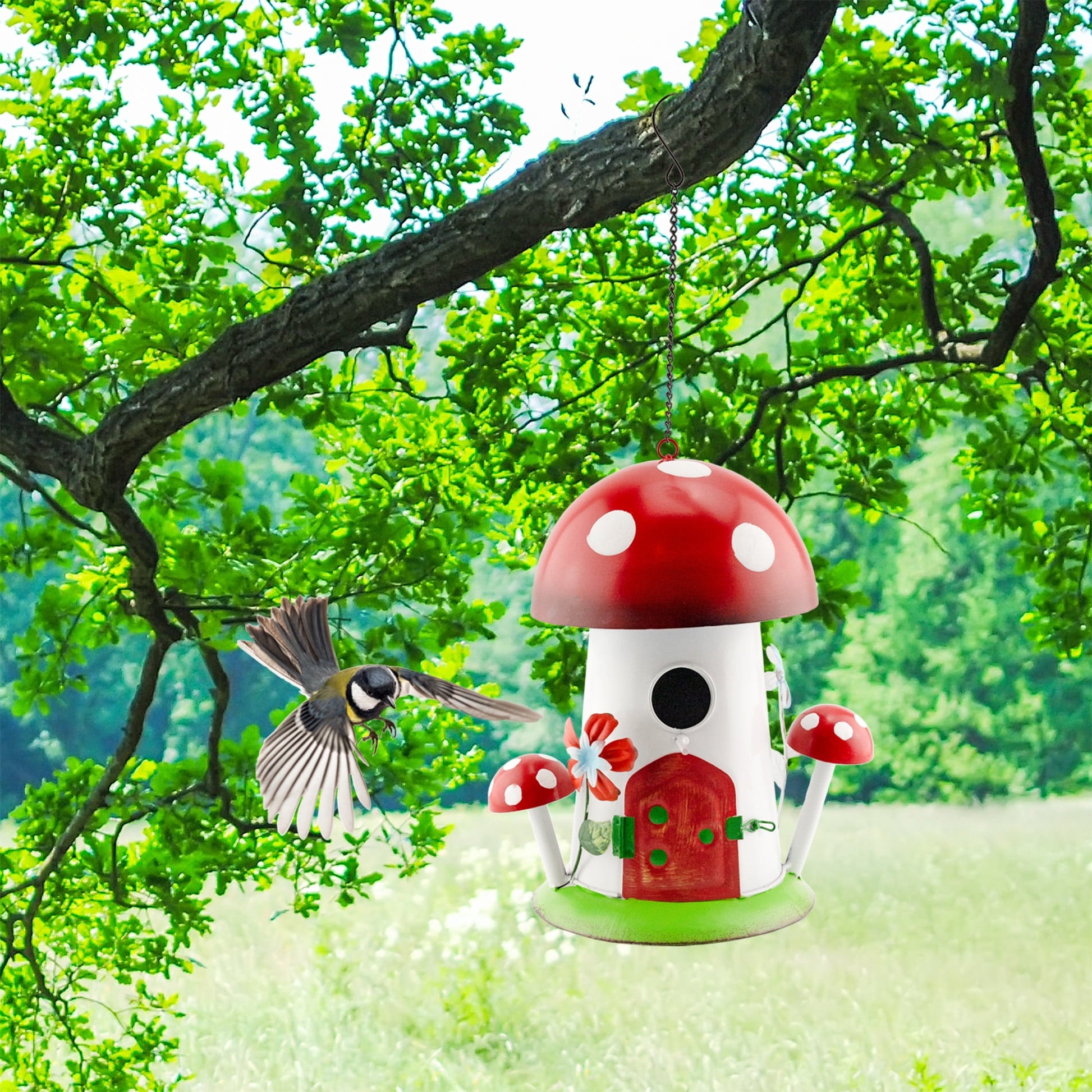 Esterno Mushroom Shaped Birdhouse; Songbird Nesting Galvanized Iron Colorful Mushroom Bird House