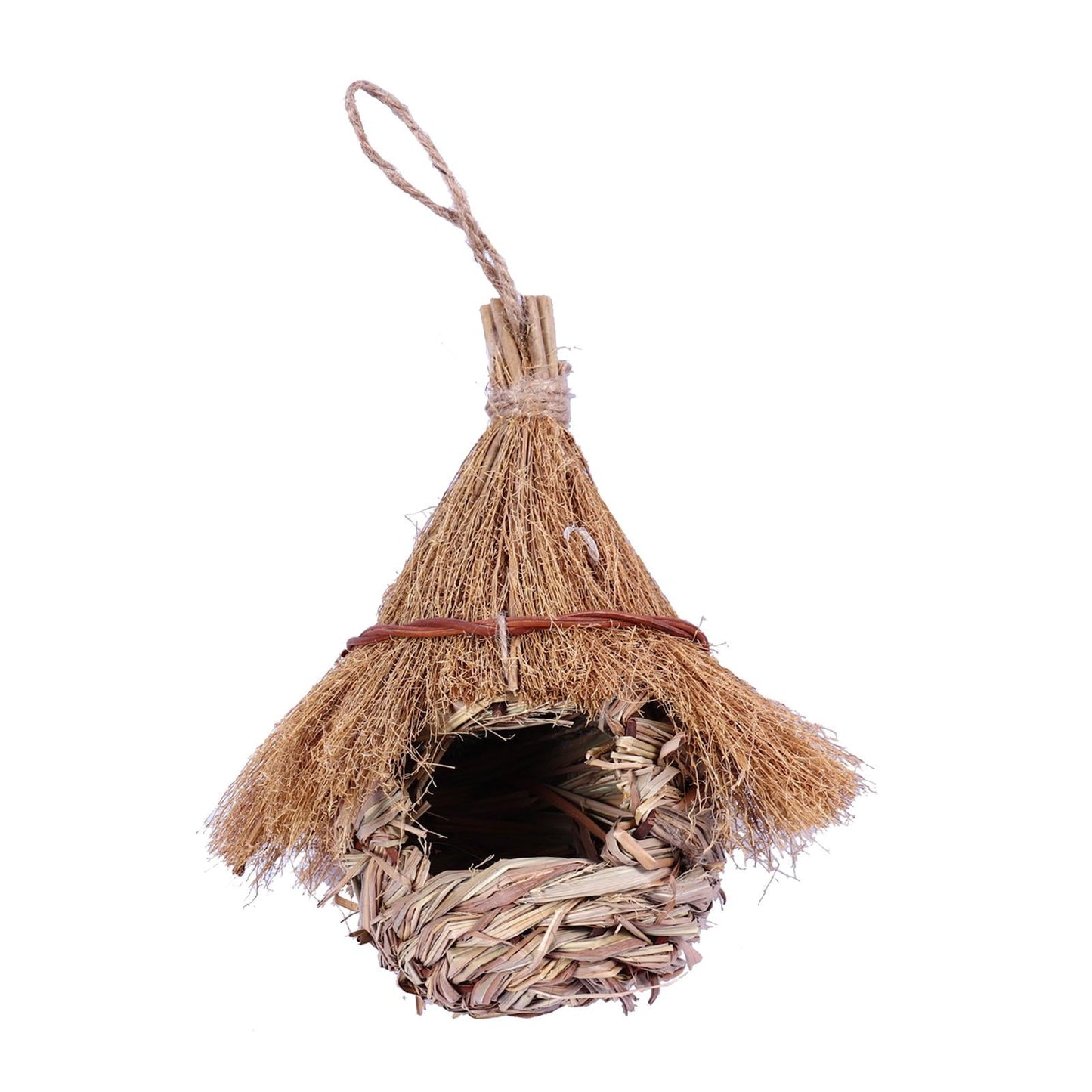 Humming Bird Houses for Outdoor Hanging, Grass Birds Hut,Hand Woven Hummingbird Nest,Wren Finch Bird House for Garden Window Outdoor Home