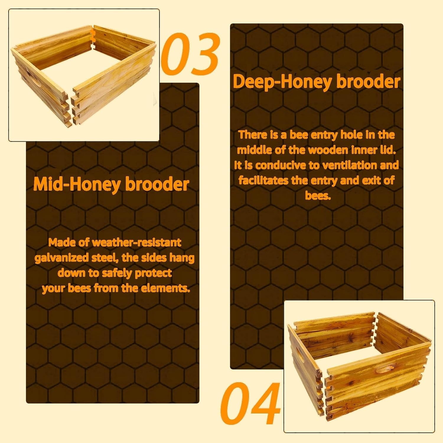 5 Layer Beehive, Bee Hive Dipped in 100% Beeswax, Include Queen Excluder & Foundation & Cover (2 Deep Hive Bee Box & 3 Super Bee Hive) Frameless