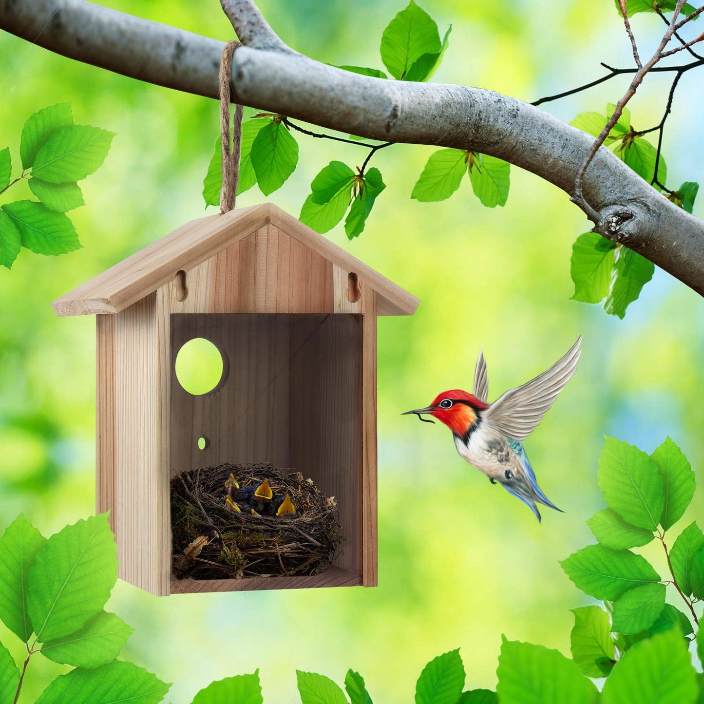 Window Bird House See Through Birdhouse for Viewing Wooden Birdhouse with Strong Suction Cups, Bird Nesting Box Transparent Design for Easy Observation, Best Gift for Kids
