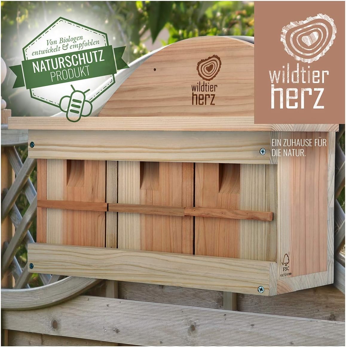 Wildtier Herz Sparrow Nest Box - Nabu Standards - 42cm X 32.5cm X 17cm Bird Sparrow Colony Weatherproof, Made from Untreated Fsc Wood, Bird Box, Nest Box, Sparrow Bird Nesting Box for Garden
