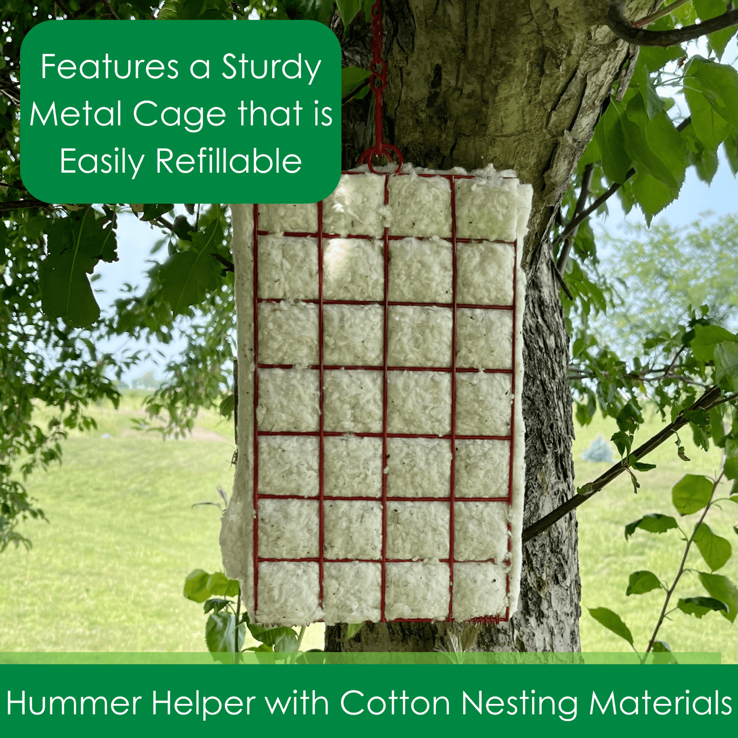 Songbird Essentials Bird House Bird Nesting Material Holder, Hummer Helper with Cotton Nesting Materials
