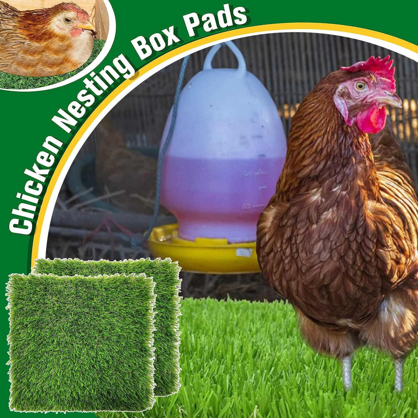 8Pcs Chicken Nesting Box Pads for Laying Eggs - Washable Hen Nesting Pads for Chicken Farm, Artificial Grass Chicken Bedding Rug Carpet Synthetic for Garden Lawn Indoor Outdoor