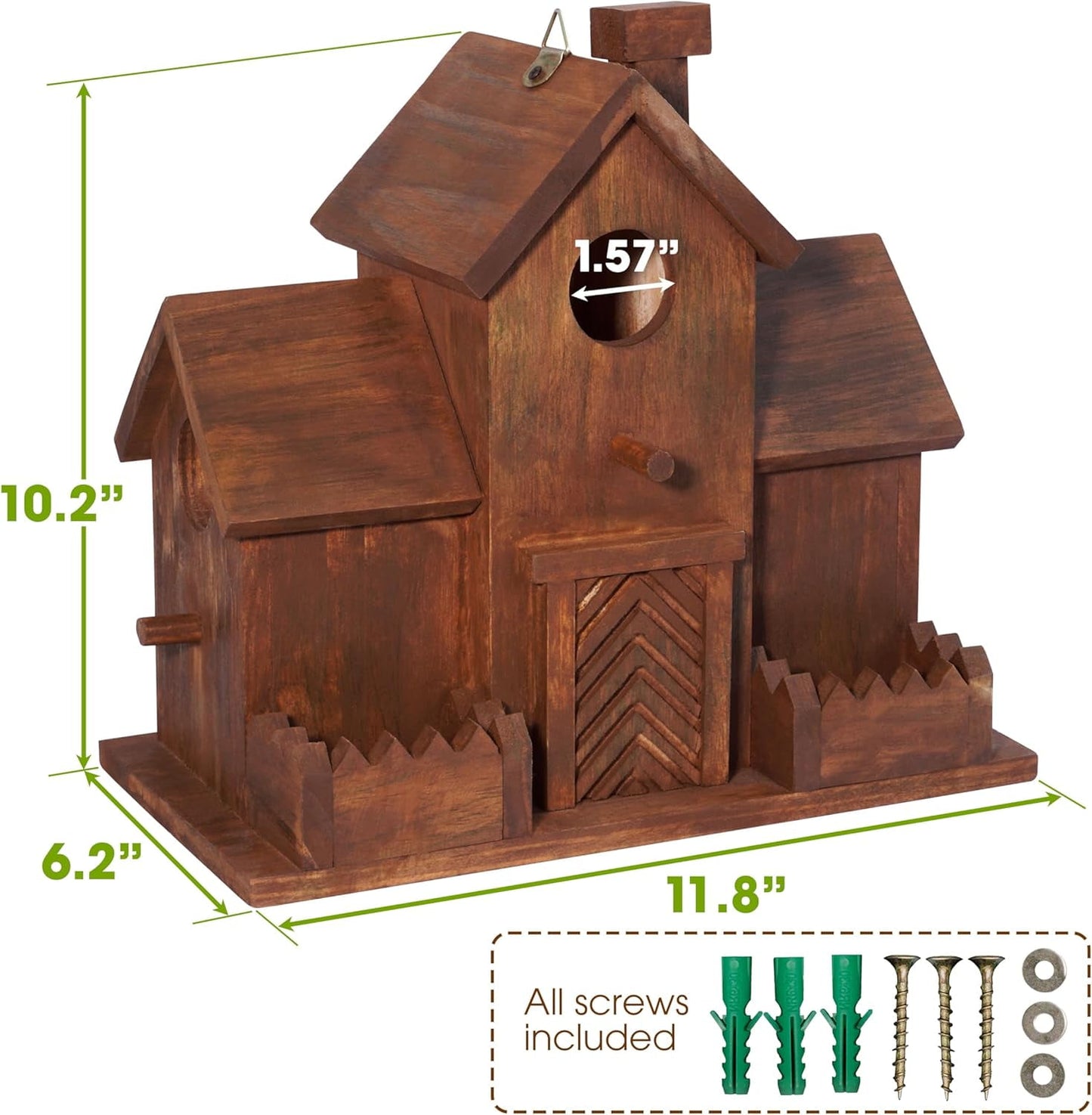 VASGOR Bird Houses for Outside with Bird Feeder, Outdoor 3 Hole Bird House Room for 3 Bird Families Bluebird Finch Cardinals Hanging Birdhouse for Garden
