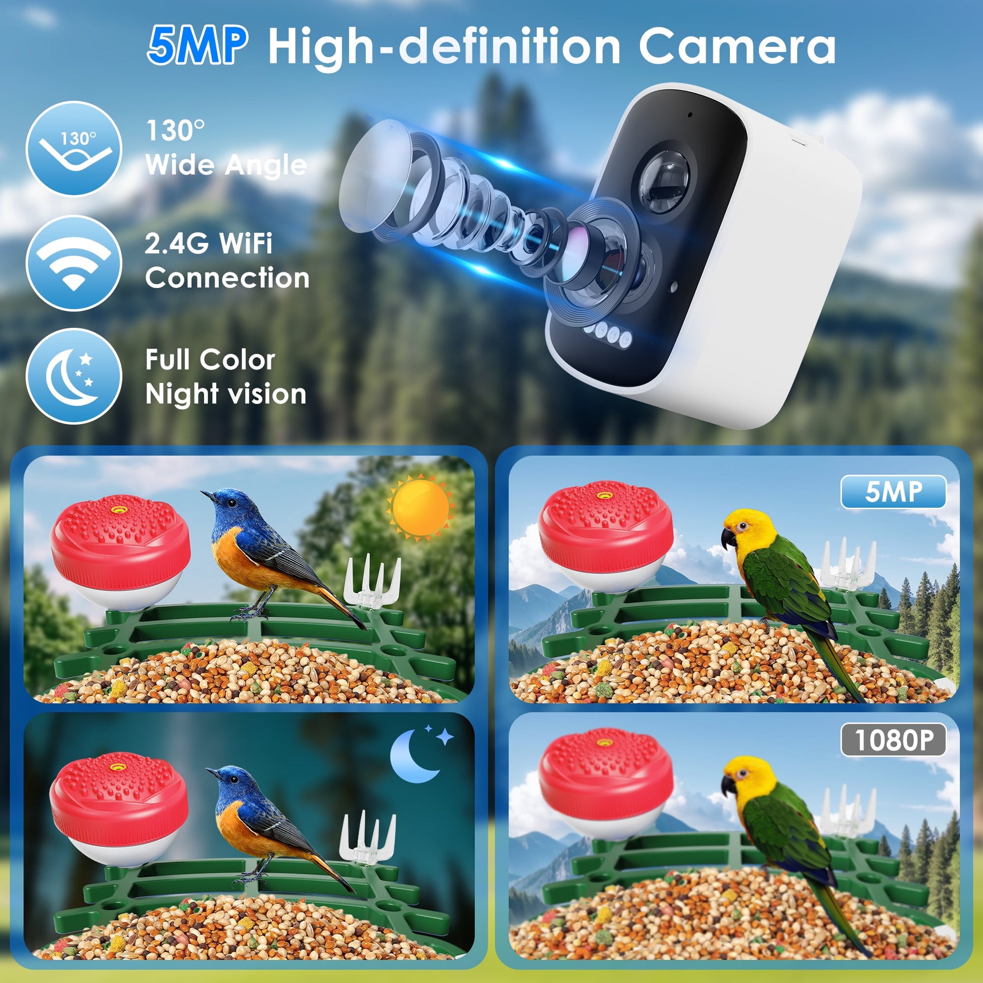 ImmSss Bird Feeder with Camera, AI Identify Bird Species,Solar Smart Hummingbird House with 2.5K HD Cam,Live View,Instant Arrival Alerts,Capture Bird Video,Squirrel-Proof,Ideal Gift for Bird Lover