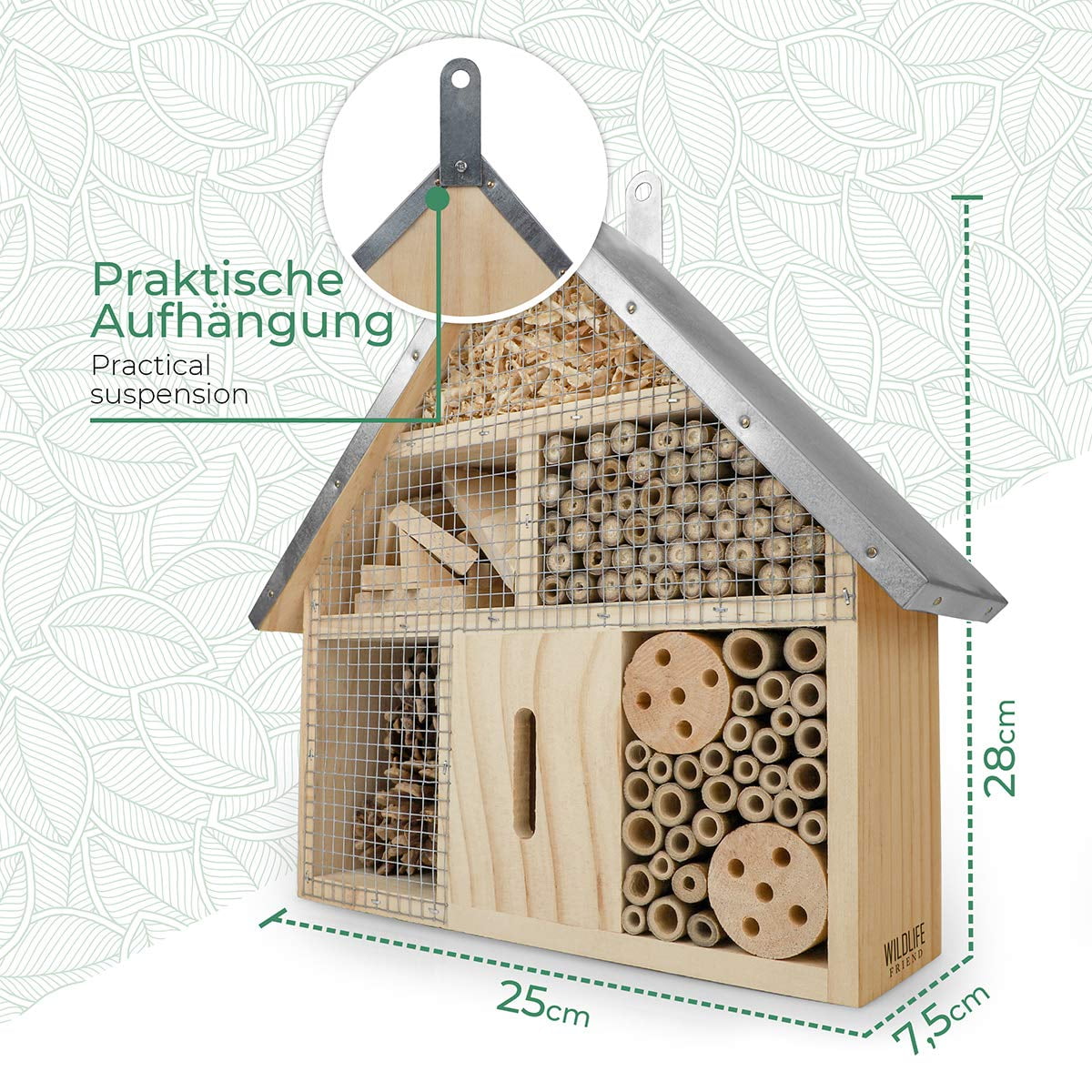 Gorges Markenwelt Wildlife Friend Untreated Pine Wood Insect Hotel with Zinc Roof Brown