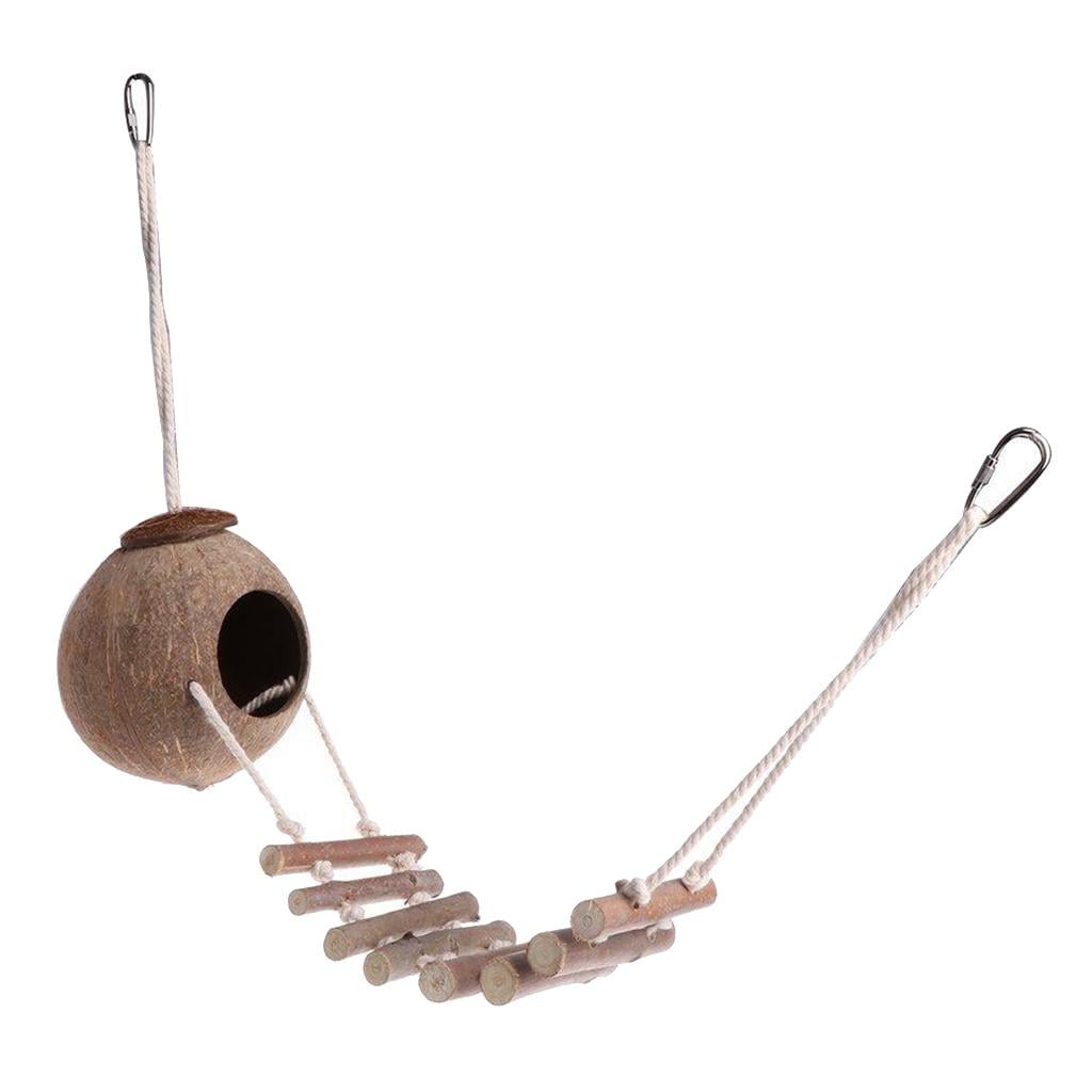 Coconut Bird Nest Hut with Ladder for Parrots Parakeet Cockatiel - Small Animals