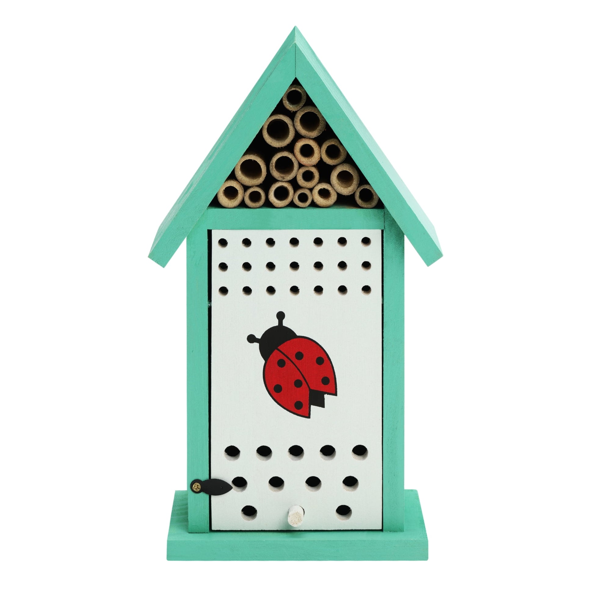 Navaris Ladybird House for Garden - Wooden Insect Hotel for Ladybirds Bees Insects - Wall Mounted Live Ladybug Habitat with Cleaning Door and Bee Nesting Tubes