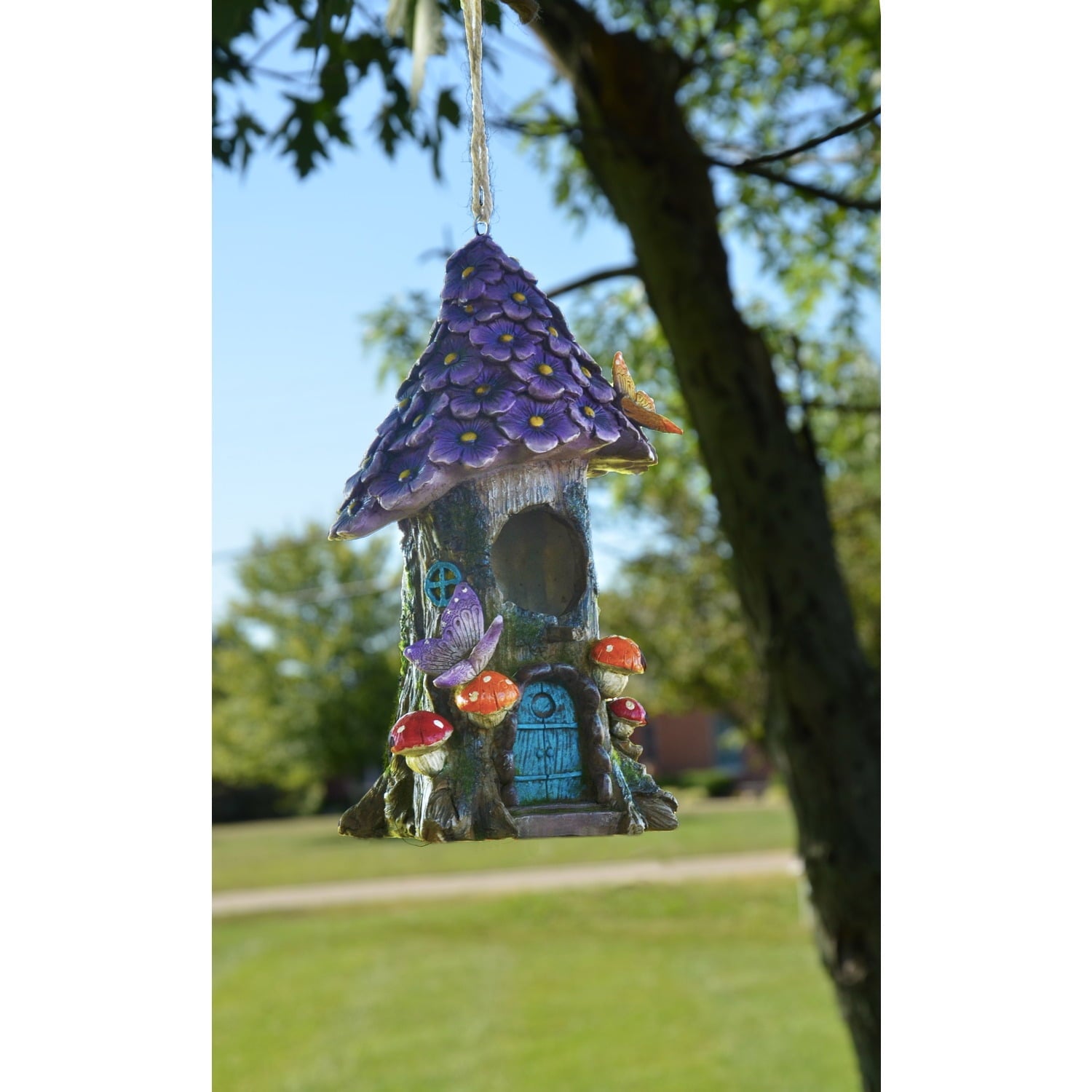 English Bird House Flowers and Tree