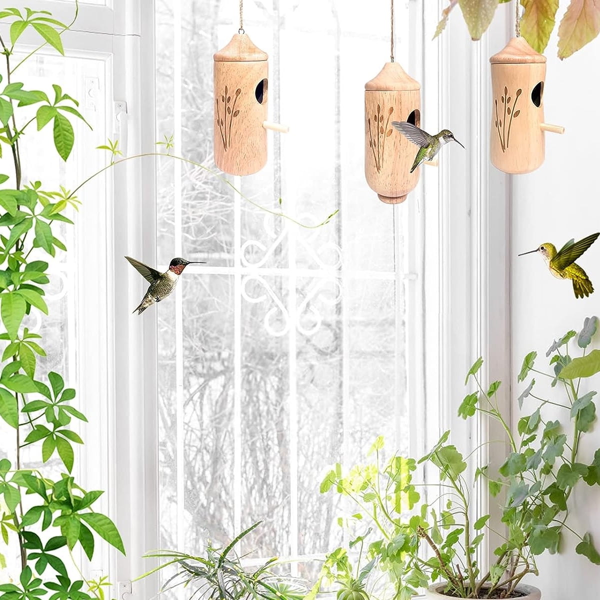 IFCOW 3x Natural Wood Hummingbird House,Hummingbird Houses on clearance, Outside Hanging Hummingbird Nesting Nest,Hummingbird houses