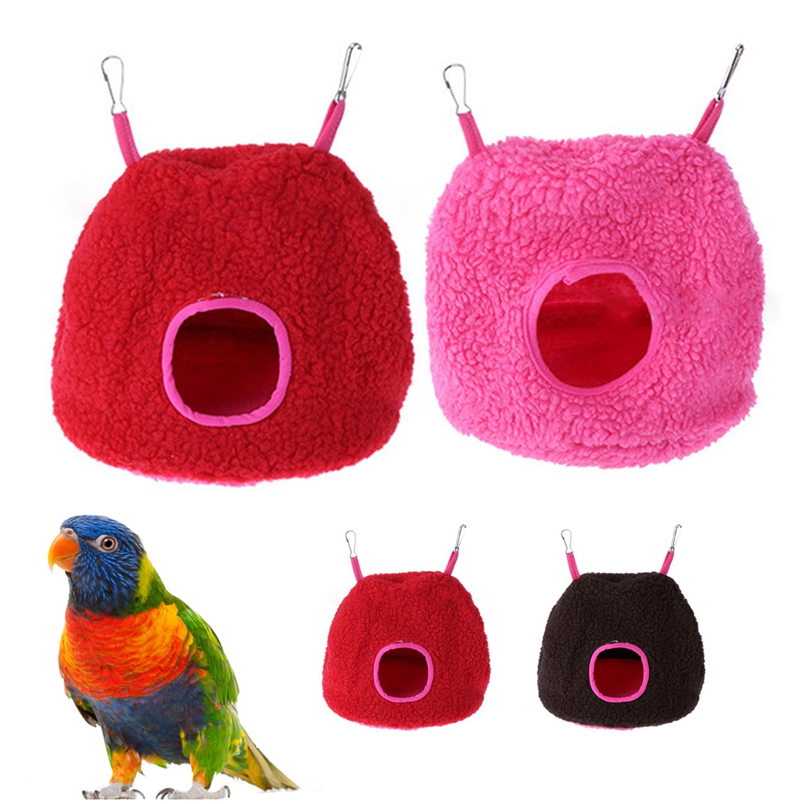 Large Winter Warm Bird Nest House, Fluffy Parrots Bird Bed for Cage Hanging Hammock Plush Shed Hut Hideaway Hut for Parakeets African Grey Cockatoos Cockatiels Lovebird