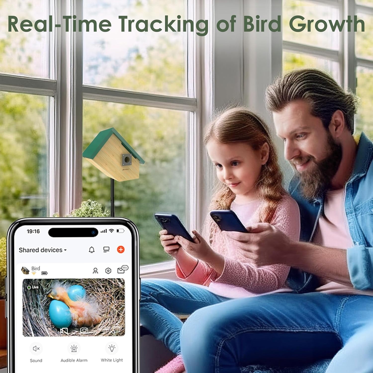 Birdkiss Smart Bird Houses for Outside Solar Powered, 1080P HD Live View Bird House with Camera, Perfect Viewing Bird Nesting and Hatching, Ideal Outdoors Bird House, Green