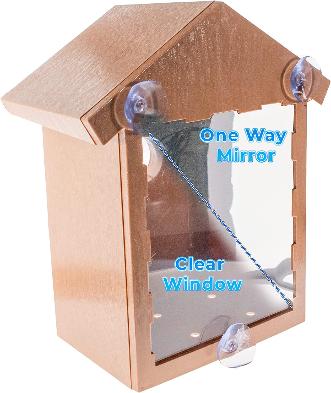 2 Way Mirrored Bird House See Through Suction Cup Window Mounted Bird Nesting Box