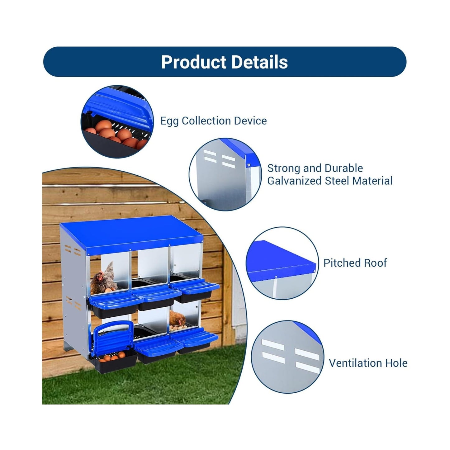Chicken Nesting Boxes for Chickens,6/8/10 Hole Metal Roll Away Nest Box for Chicken Coop,Chickens Laying Egg, Lid Cover to Protect Eggs,Easy Egg Collection,Hen Roosting Boxes