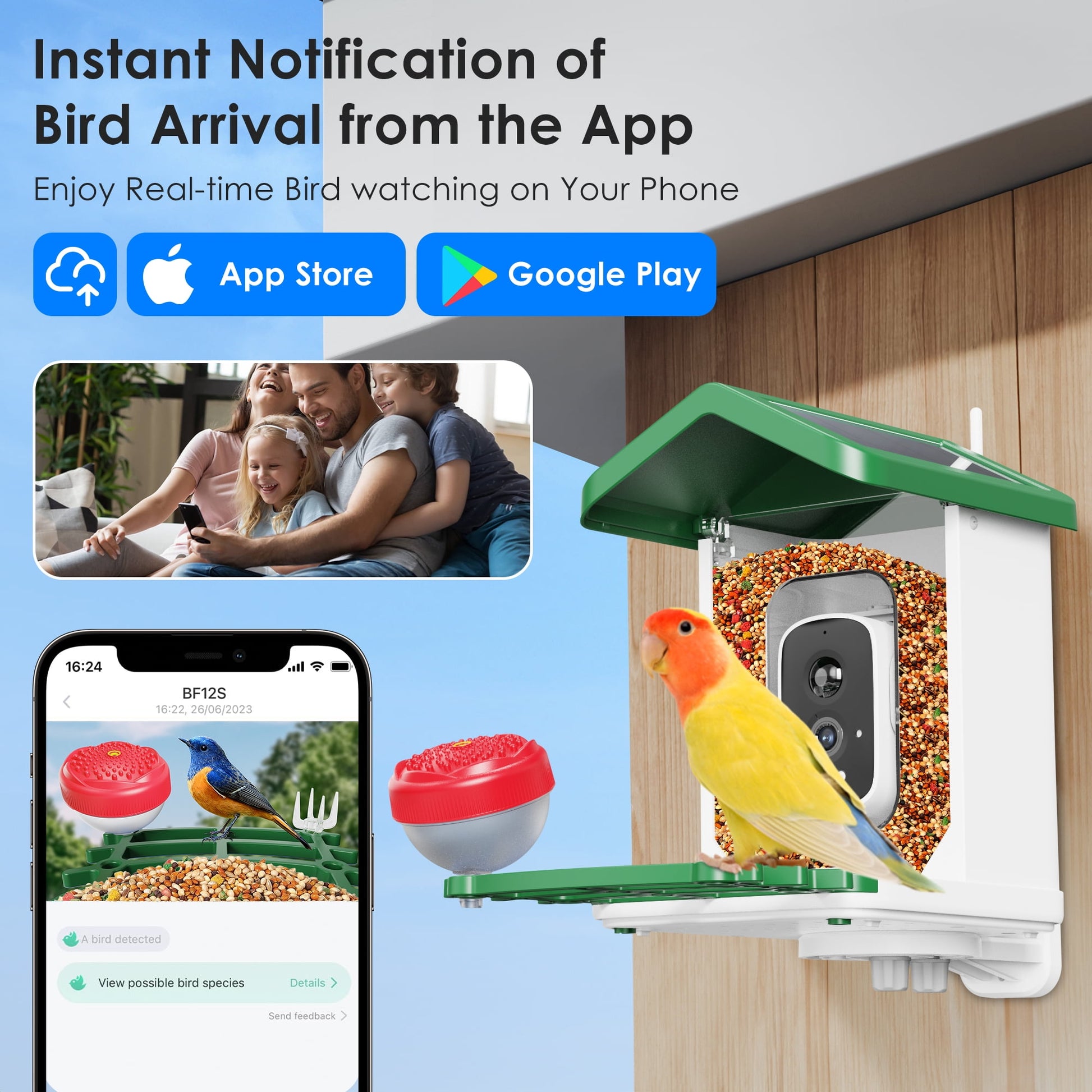 ImmSss Bird Feeder with Camera, AI Identify Bird Species,Solar Smart Hummingbird House with 2.5K HD Cam,Live View,Instant Arrival Alerts,Capture Bird Video,Squirrel-Proof,Ideal Gift for Bird Lover
