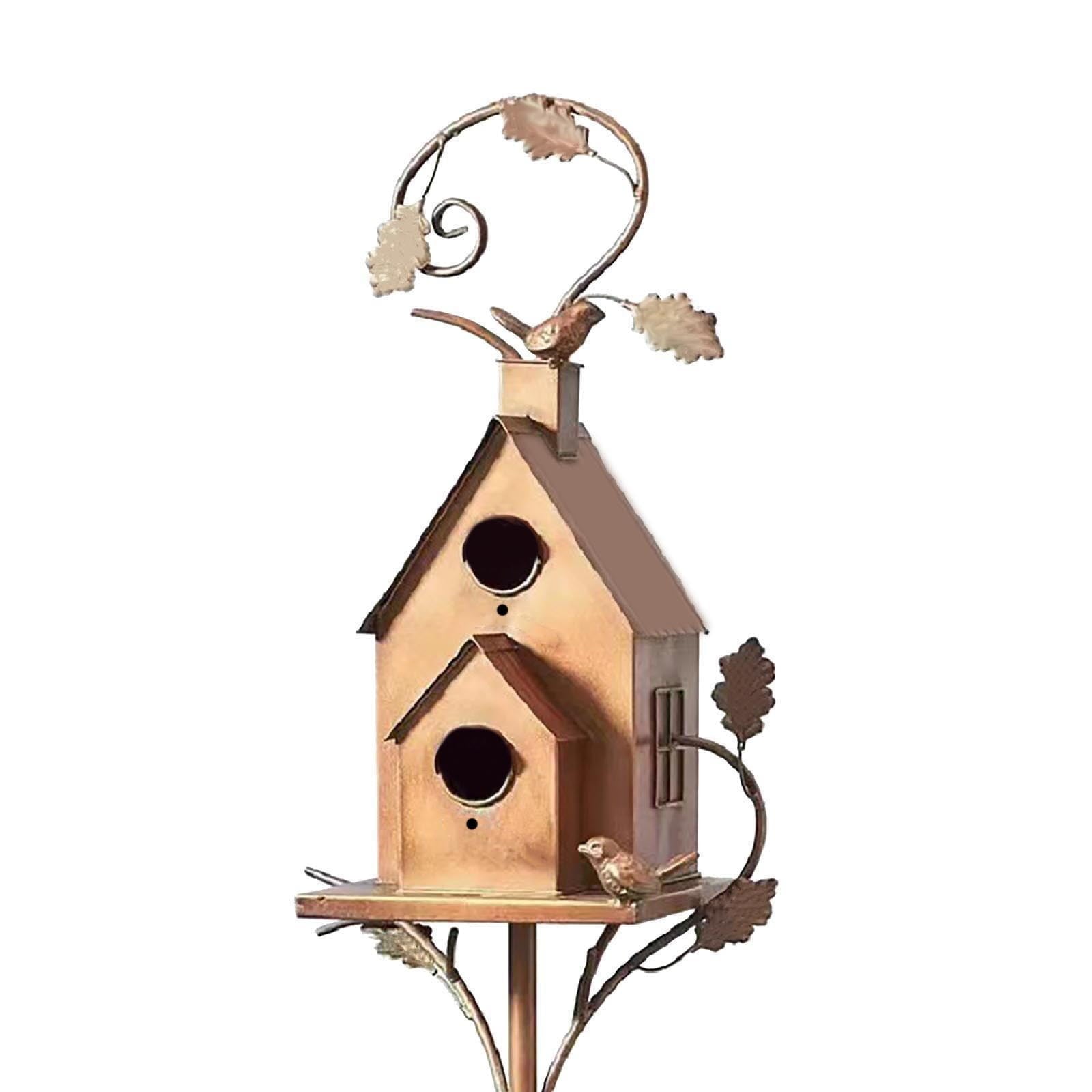 Realhomelove Birdhouse Garden Stakes, Metal Bird House with Pole, Suitable for Hummingbirds, Garden Outdoor Metal Birdhouse Decoration Bird Houses for Courtyard Backyard Patio Outdoor Decor