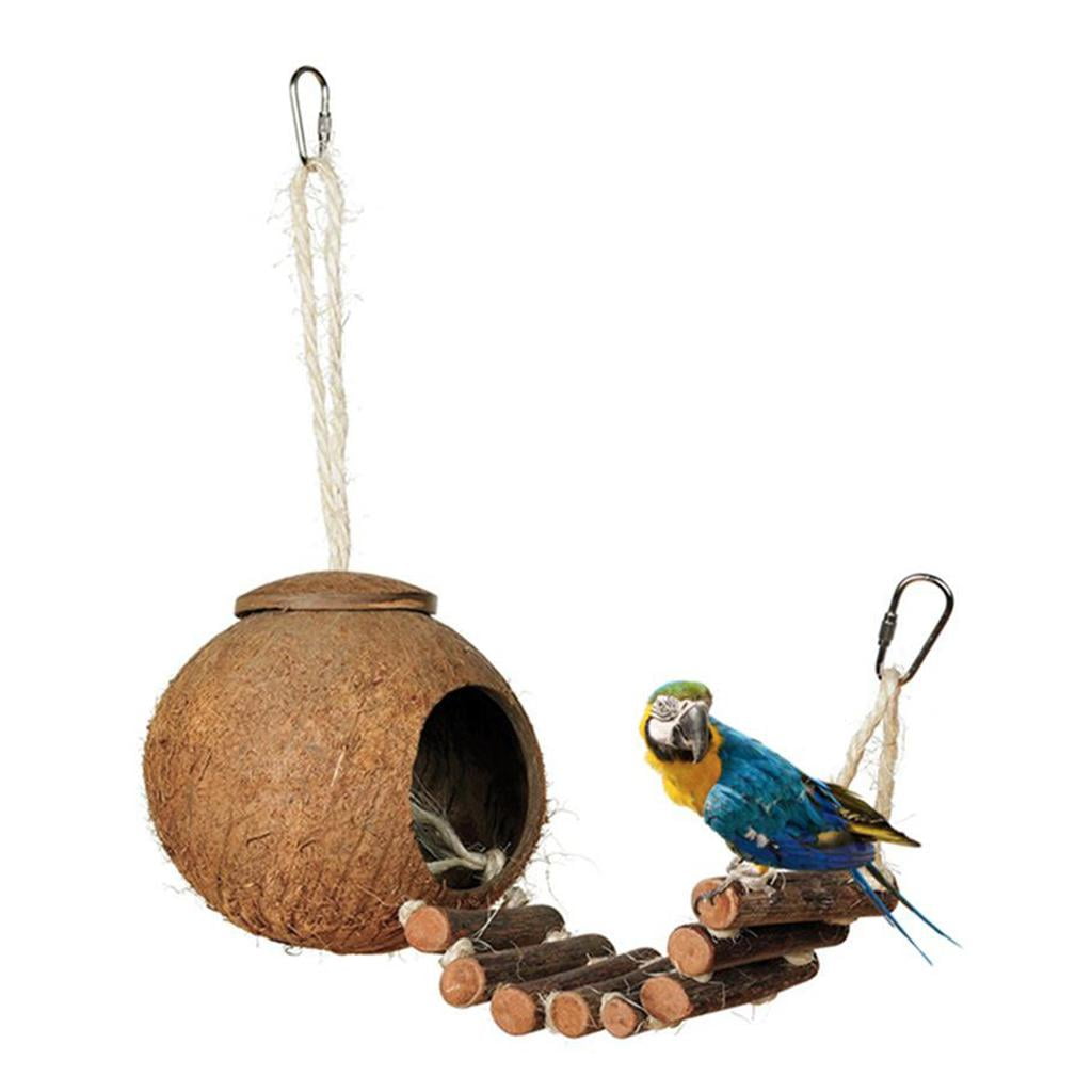 Coconut Bird Nest Hut with Ladder for Parrots Parakeet Cockatiel - Small Animals