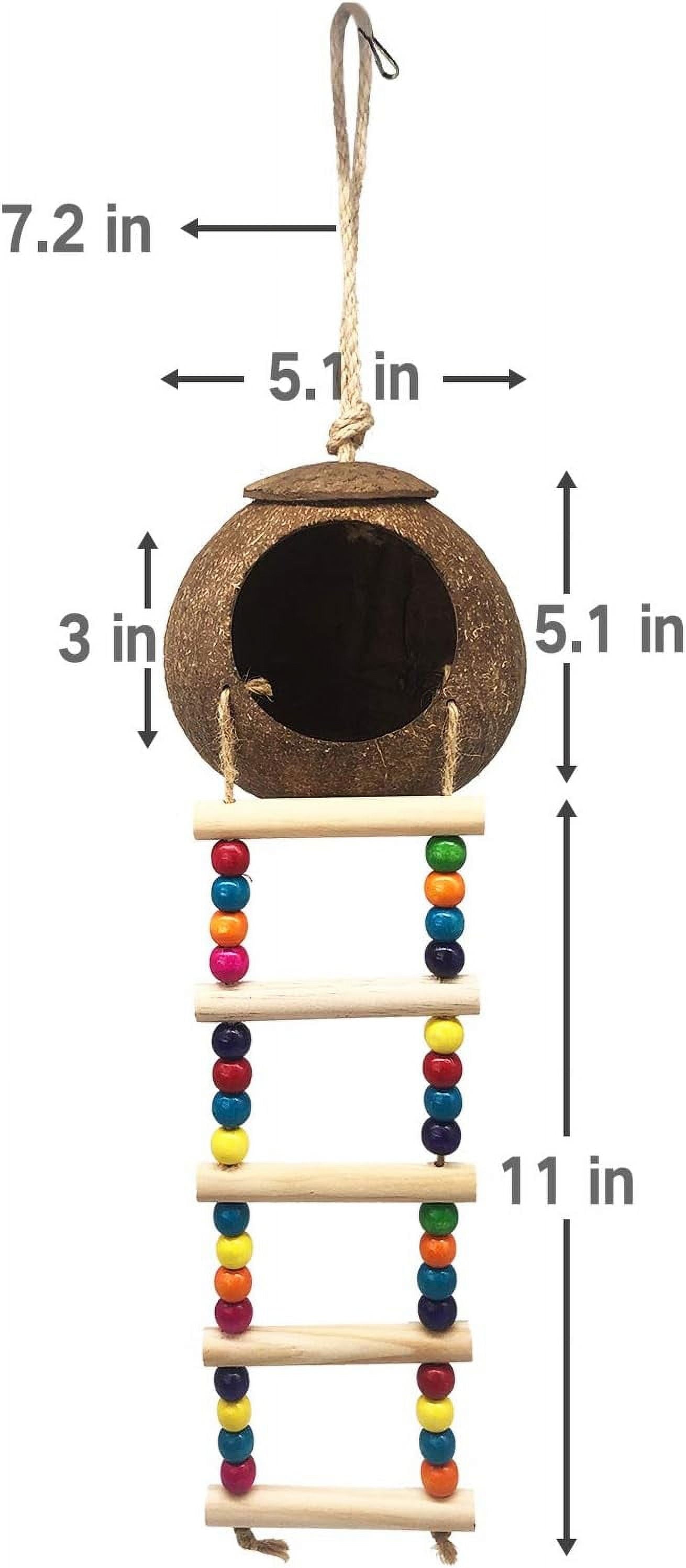 Hanging Coconut Bird House with Ladder,Natural Coconut Fiber Shell Bird Nest for Parrot Parakeet Lovebird Finch Canary,Coconut Hide Bird Swing Toys for Hamster,Bird Cage Accessories,Pet Bird Supplies